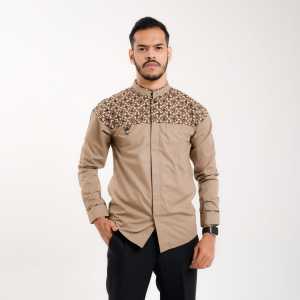 Baju Koko Muslim Pria Lengan Panjang Kombinasi Batik