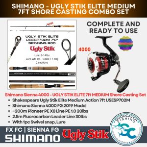 Ugly Stik Elite 7ft + Shimano FX Sienna / Pioneer Ulua Elite Falcon MEDIUM Action Spinning Combo Set