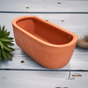 Chậu Treo Ốp Tường Gốm Đất Nung Hình Chữ Nhật Tròn - Gốm Sứ Sân Vườn - GSSV