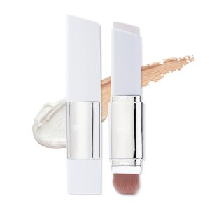 2 in 1 White Korean Color Changing Foundation Stick with Brush Cover Cream Stick Foundation Moisturizing Long-Lasting Hydration Makeup Light Coverage Concealer for All Skin Types (01 # )