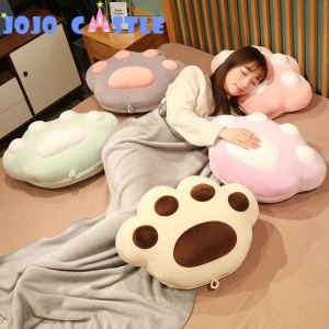JOJO CASTLE NEW 2-in-1 Plush PP Cotton Stuffed Colorful Animal Bear Cats Paws Pillow Paw Seat Cushion with Grey Blanket Decor Girls Gift