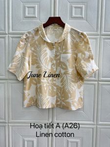 [JUNE LINEN] A26 -Áo cổ sen đứng tay nhún xếp ly croptop. Pure Linen. Nhiều màu.