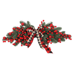 Christmas Swag with Berries and Ribbon Bows Christmas Decorative Swag for Christmas Holiday Home Window Wall Decor [Ueb Flagship Store]