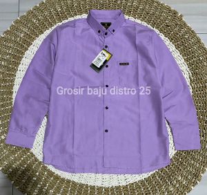 Kemeja Warna Lilac Polos Lengan Panjang Pria Katun Slimfit Kemeja Cowok Keren