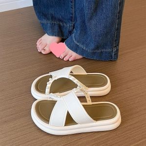 [Free Shipping] 2026 New Pearl-Decorated Fashionable Slippers For Women Summer Style Suitable For Students In Dormitories Comfortable And Easy To Wear