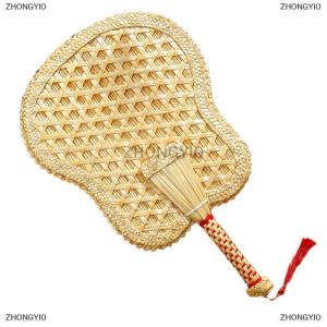 [COD] ZHONGYI0 1Pcs Round Natural Pushan Environmentally Friendly Chinese Style Decorative DIY Woven Fan Cooling Fan Home Decoration Hand Fans