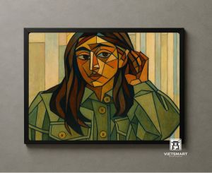 Tranh Nghệ thuật "Cô Gái Áo Xanh" VIETSMART ART - Acrylic 45 x 60cm