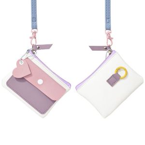 CHDHALTD Macaron Color Hanging Neck Wallet Lanyard Keychains Cute Clutch Bag Portable Card Bag Zipper Coin Purse Women