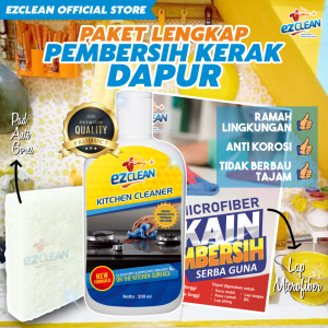EZCLEAN PAKET LENGKAP PEMBERSIH KERAK DAPUR PEMBERSIH MINYAK PEMBERSIH NODA LEMAK PEMBERSIH KERAK ALAT MASAK PEMBERSIH ALAT KOPI PEMBERSIH PERABOTAN DAPUR (EZCLEAN KITCHEN GLASS CLEANER + WHITE PAD/SIKAT ANTI GORES + LAP MICROFIBER SERBAGUNA)
