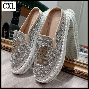 geyunya Brand Fashion Beautiful Slippers Shiny Pearl Bear Inlay Flat Mules Sandals For Women (Size 34-41)
