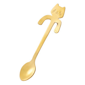 【LovingLife Store】1 PCS Mini Cute Coffee Spoon 304 Stainless Steel Cartoon Cat Spoon Teaspoon Dessert Snack Scoop Milk Children Spoons Tableware Kitchen Tool Hanging cups