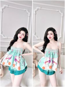 Đồ Ngủ Nữ HEUN YOUNG Bộ Mặc Nhà 2 Dây Chất Lụa Latin In Họa Tiết 5D Cao C.ấp Freesize <65kg QT58