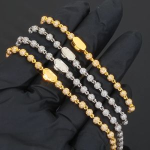 HHIOK Fashion 4mm Iced Round Bead Necklace 5A Cubic Zirconia Inlay Miami 18k Gold Plated Ball Chain Hip Hop Jewelry Men Women
