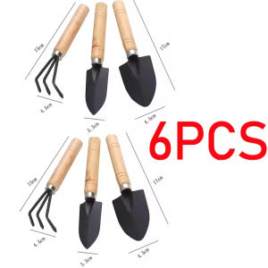 6Pcs Gardening Tool Set Metal Miniature SpadeShovel & Rake Potting Planting Hand Tools Kit