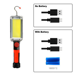 Waterproof COB LED Work Light With Magnet Hook Portable Rechargeable Mechanic Flashlight Stepless Adjustable Brightness For Tent Camping Power Outage Car Fix