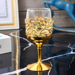 HappyHome1 Golden Goblet Wine Glass Hollow Golden Wine Drinking Cups for Family Friend Neighbor Gift HAME-MY