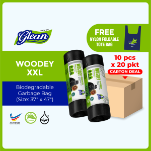 [CARTON DEALS] GLEAN - WOODEY XXL size Eco Garbage Bag Biodegradable Garbage Bag Roll with Rope / Eco Friendly Rubbish Plastic Bag for Industrial Outdoor / LEAKPROOF Strong Heavy Duty Extra Large Trash Bag / Plastik Sampah Bertali Biodegradasi 环保垃圾袋