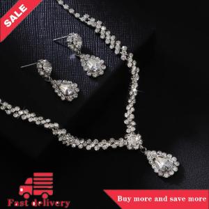 [COD] Fashion Simple Water Drop Crystal Rhinestone Necklace Earrings For Women Wedding Bride Light Luxury Jewelry Sets Accessories