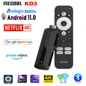 Mecool KD3 Android 11.0 TV Box Amlogic S905Y4 Quad Core Cortex A35 4K 2.4G&5G Wifi Bluetooth 5.0 AV1 TV Stick Dongle 2GB 8GB 100M Smart Media Player Support Netflix 4K Voice Assistant 2022 New Set Top Box