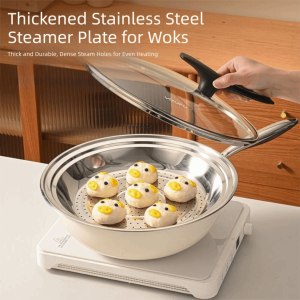 YIYU STUDIO Stackable Stainless Steel Steamer Basket Large Hole Round Food Steaming Rack Convenient Thicken Steaming Holder Kitchenware