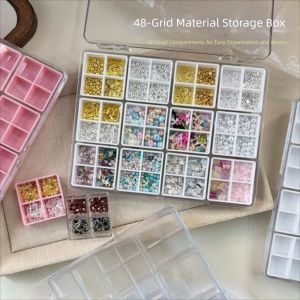 NEXTYOO Big Size Nail Accessories Storage Box 48 Grids Transparent Nail Art Packing Storage Container  Four Grid Jewelry Earrings Display Box Manicure Tools