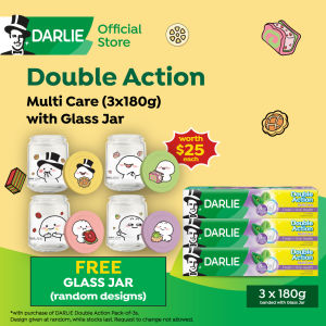 (Bundle of 3) DARLIE Double Action Multicare Toothpaste 3x180g FREE Quby Glass Jar