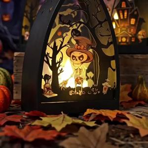 Halloween Portable Lantern with Electronic Candle led Festive lanterns Halloween decorations props ambient lighting and ornaments