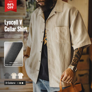 Maden Mens Lyocell V Collar Shirt Short Sleeve Loose Breathable Casual Summer Old Money Style Button Down Top Flower Labels h260519