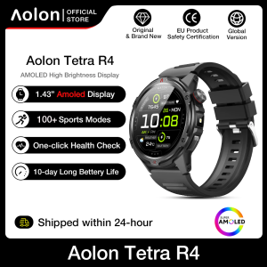 Aolon Tetra R4 Smartwatch Pria Tahan Air IP68 dengan Senter & Layar AMOLED 1.43 inch HD