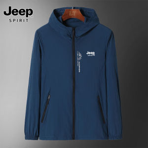 JEEP SPIRIT เดินป่ากลางแจ้งเสื้อกันฝนน้ำหนักเบาแจ็คเก็ตลำลองผู้ชายมีฮู้ดกันน้ำฤดูใบไม้ร่วง