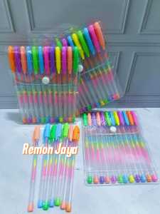 COD 12 pcs Pulpen Gel Rainbow Color Tinta Pelangi Warna Warni bisa Menulis di Kertas Hitam atau Putih