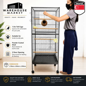 1.5m Aviary Bird Cage Powder Coated Steel Spacious & Comfortable Suitable for Birds & Small Pets 2 Door Opening Easy Access for Feeding & Cleaning L150cm x D54cm x W54cm