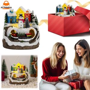 Resin Garden Ornament Music LED Light Collectible Figurines Christmas Village Figurines Home Desktop Decor Christmas Kid Gift