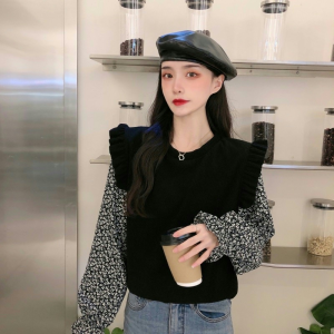 Atasan Wanita Rajutan Lengan Panjang Longgar Sweter Leher Kru Kasual Modis Gaya Korea Baru