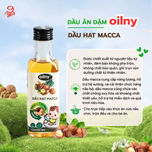 Dầu ăn dặm Oilny hạt macca nguyên chất 100ml dùng cho bé 6 tháng hỗ trợ não bộ và thị lực