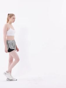 Sports Shorts Digital Print Elastic Waistband Training Running Leggings Back waist zipper S3033