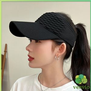 veevio หมวกแก็ป ครึ่งใบ หมวกแฟชั่นสาวเกาหลี การออกแบบขอบหมวกยืดกระชับ กันแดด sun hat