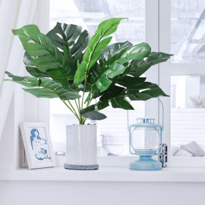 Artificial Green Monstera Palm Leaf Fake Plant Long Branch Tropical Green Plant Garden Living Room Bedroom Balcony Decoration