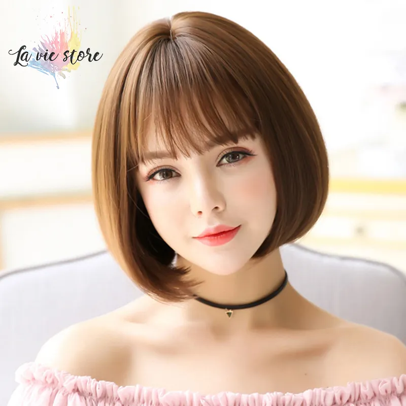 La vis Simulation Short Straight Wig Korean Style Bobo Full Wig