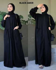 abaya gamis hitam arab exclusive black amor elegant jetblack saudi