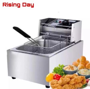 Electric Deep Fryer 6L 220W Stainless Steel Heavy Duty Large Capacity Electric Multifunctional Food Catering Fryer For Kitchen Single Tank