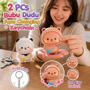 Cartoon Panda Bear Face Changing Cute Keychain Set Fidget Toys for Kids Girl Bag Charm Key Ring Gift