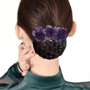 YUCHEN Elegant Sweet Hair Accessorie Mesh Floral Spring Clip For Nurses Beaded Crochet Hair Clip Women Bun Net Zircon Crystal Hairnet Cover Flower Bun Snood