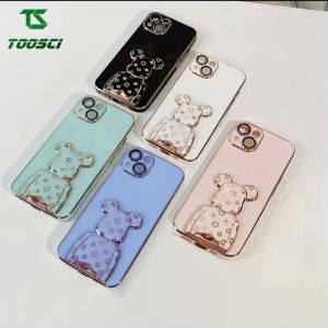 Luxury Brand Plating Violent Bear Holder Stand Phone Case TPU Protective Back Cover For Apple iPhone 15 Pro Max 15 Plus iPhone 14 Pro Max 14 Plus iPhone 13 Pro Max 13 mini 12 Pro Max 12 mini iPhone 11 Pro Max XS Max XR SE 7 Plus 8 Plus 6S Plus