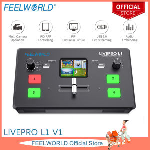 FEELWORLD LIVEPRO L1 V1 Multi Camera Video Mixer Switcher 2 Inch LCD Display 4 x HDMI Inputs USB 3.0 Output Format Real Time Production Live Streaming
