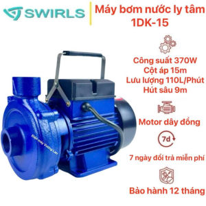 Máy bơm nước ly tâm 370W (0.5HP) Swirls 1DK-15 - Máy bơm nước cá sấu hút giếng khoan giếng đào....