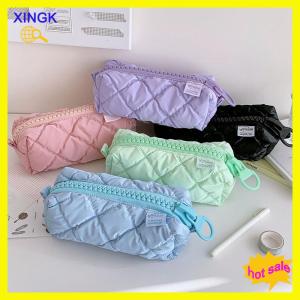 XINGK Puffer Leather Pencil Case For Women Vanilla Aesthetic Pencil Pouch With Zipper Stationery Make Up Storage Bag