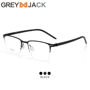 Grey Jack Frame Kacamata Half Rim Model Kotak Ringan Titanium Kokoh Style Bisnis Pria Wanita Bisa Minus 98370