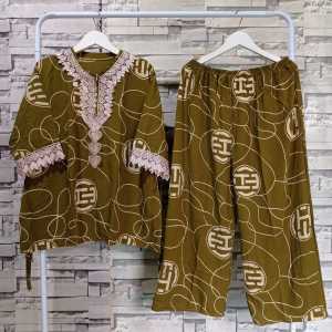 Setelan Renda Arab Jumbo LD 130 Bahan Rayon Tebal Atasan Dan Celana Panjang Wanita Adem Nyaman