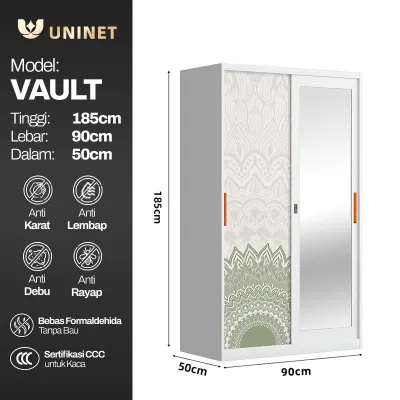 UNINET - Lemari Baju Pakaian 2 Pintu Sliding | Lemari Baju Full Besi | Penyimpana Tebal & Anti Rayap